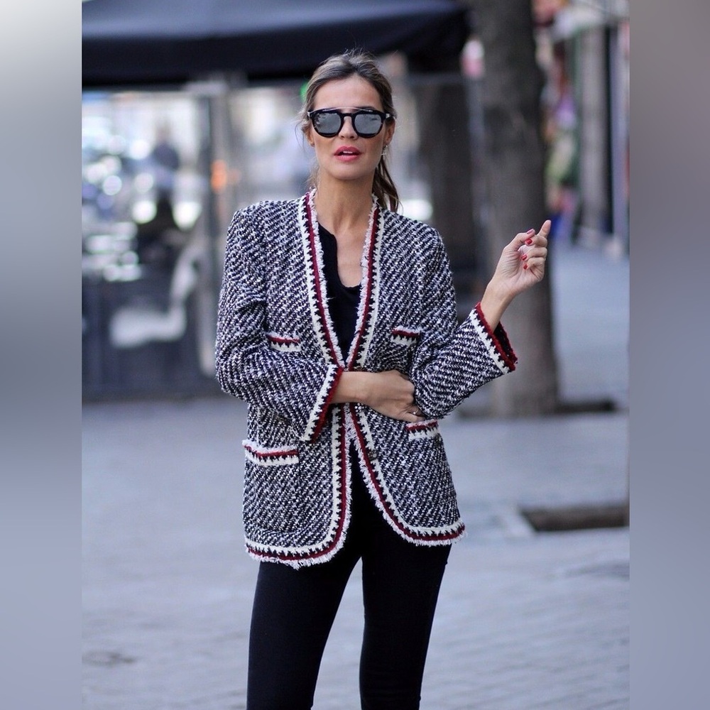 Zara Black and White Tweed Blazer
